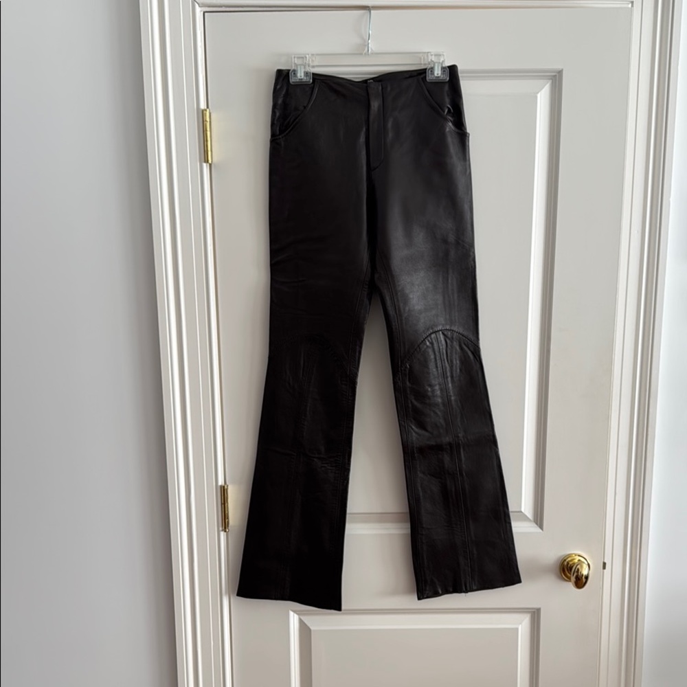 Brown Leather Boot Cut Flare Pants